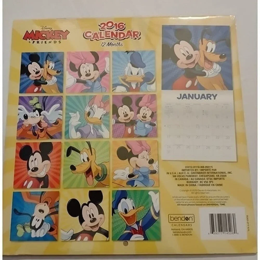2016-DISNEY MICKEY & FRIENDS 12-MONTH WALL CALENDAR-SEALED-NEW-2016-VINTAGE
